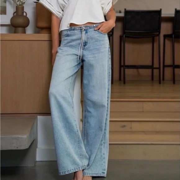 Habitual Jade Drawstring Denim Jeans Wide Leg in Tide Dark Wash - Picture 1 of 9